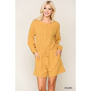 Mustard Peasant Button Down Romper
